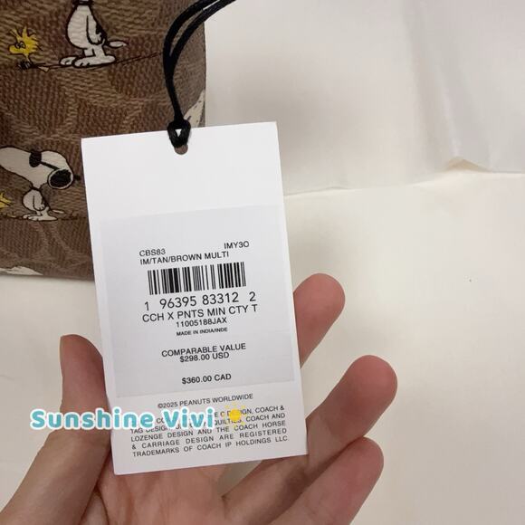 NWT Coach X Peanuts City Mini Tote Bag Signature Canvas With Snoopy Print CBS83 - Picture 2 of 8